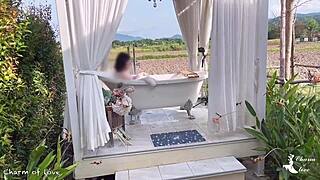 Feeling serene while bathing in the rice field