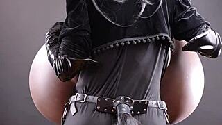 big furry dances in leather with huge silicone tits