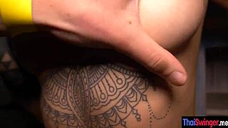 this half asian chick named everylin shows off her tattoos while getting fucked
