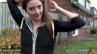 I feel so horny watching Leyla flash her shaved pussy in public outdoors.