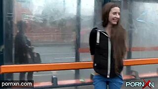 I feel so horny watching Leyla flash her shaved pussy in public outdoors.