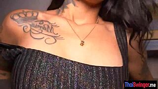 this half asian chick named everylin shows off her tattoos while getting fucked