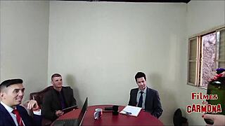 Company tests sofa with MILF employee! She sucked everyone!