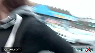 I feel so horny watching Leyla flash her shaved pussy in public outdoors.