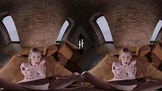 Blonde bride gets handjob blowjob in dark room