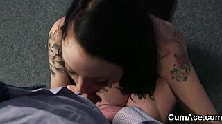 flirty hottie takes sperm load on her face, gulping every drop