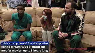 Nurse examines patient's hooters in latex