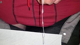 Teasing tied up dick dripping cum