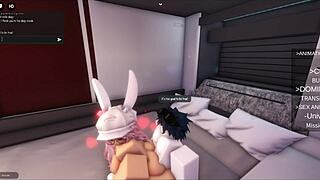 Breaking her tight pussy in the virtual roblox game world