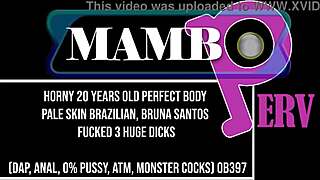 pale-skinned bruna santos fucked by three monster cocks