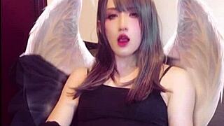 cute asian ladyboy masturbates during live stream