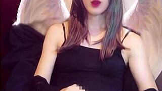 cute asian ladyboy masturbates during live stream