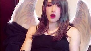 cute asian ladyboy masturbates during live stream