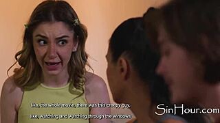 I feel the horror flick haunting step-mom Dana Vespoli as she heals teen Demi Hawks in this hardcore threesome.