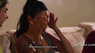 I feel the horror flick haunting step-mom Dana Vespoli as she heals teen Demi Hawks in this hardcore threesome.