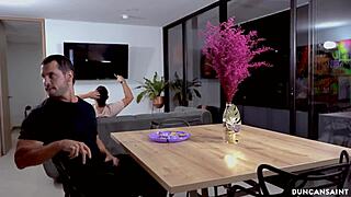 she sneaks away to have sex with a big muscular stud right behind her boyfriend's back, humiliating him