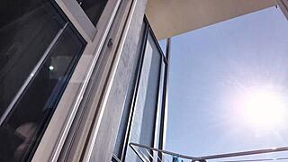 Gostosa Latina Exposes Her Pussy On The Balcony While Masturbating Without Panties