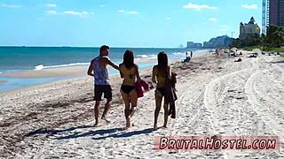 Triple anal rough gang bang and bondage in public.