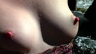 Sweet flower girl fingers pussy with vibrator outdoors