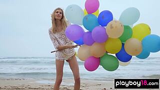 Skinny Italian Milf Plays Balloons on Beach