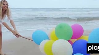 Skinny Italian Milf Plays Balloons on Beach