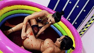 Romana Ryder and Tammie Lee in a fun lesbian jelly fight