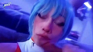 Rei Ayanami cosplay blowjob and cum in bodysuit
