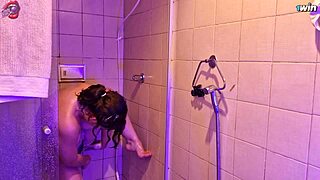 A brazilian teen prepares her smooth body for use in the shower