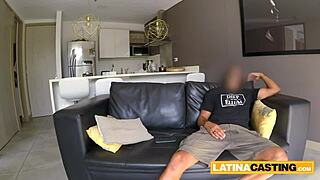 This hottie tries on a tiny 18+ bikini and gets on her knees to give a blowjob