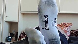 I am showing off my white sneaker socks in this homemade german video