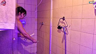 A brazilian teen prepares her smooth body for use in the shower