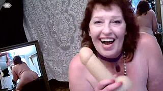 sexy voluptuous dawnskye1962 shows off body before riding big white dildo