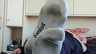 I am showing off my white sneaker socks in this homemade german video