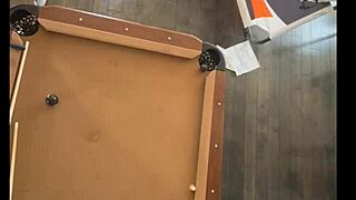 Ebony cheerleader fucks with big black cock at pool hall.