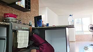 my stepsister was cleaning the kitchen when i fucked her and filled her with semen