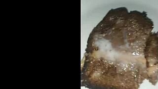 This delicious cake is covered in cum from an intense blowbang bukkake.