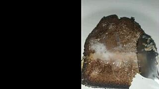 This delicious cake is covered in cum from an intense blowbang bukkake.