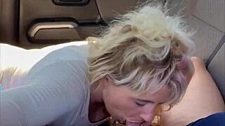 real hooker with blonde hair gives a bareback blowjob, gets bent over and fucked from behind, then takes a load on her ass