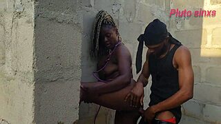 submissive black slave says, 'master, dominate me in bondage bdsm sex'