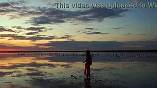 Walk on red sunset of elton salt lake