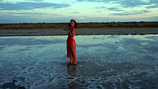 Walk on red sunset of elton salt lake