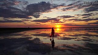 Walk on red sunset of elton salt lake