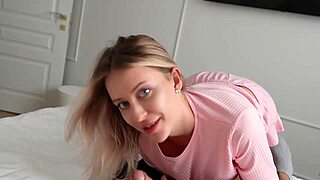 my cute stepsister with blue eyes didn't want to leave my room, but she craved sucking my big cock