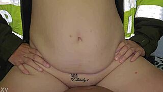 Blonde police officer jumping with happiness on my hard cock at the office