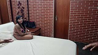 hot brunette does anal and dp backstage in motel