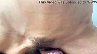 Oily babe jerks big cock and gets cum on tits pov