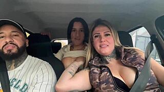 uber driver picks up a fresh 18-year-old silicone passenger with her husband, they end up fucking wildly in the car in são paulo with wet pussy