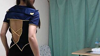 natural tits japanese girl switches from flight attendant uniform to micro bikini 👗