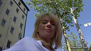 german blonde amateur milf masturbating on casting with toys and vibrator