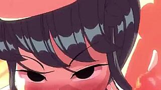 Komi san gives blowjob to big cock. She swallows cumshot horny.